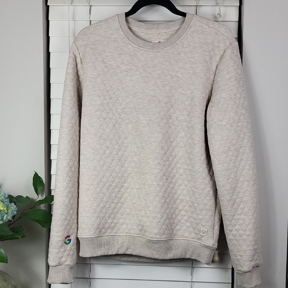 Marine Layer google Quilted‎ Crewneck Sweatshirt in Heather Beige. Size S - Picture 2 of 9